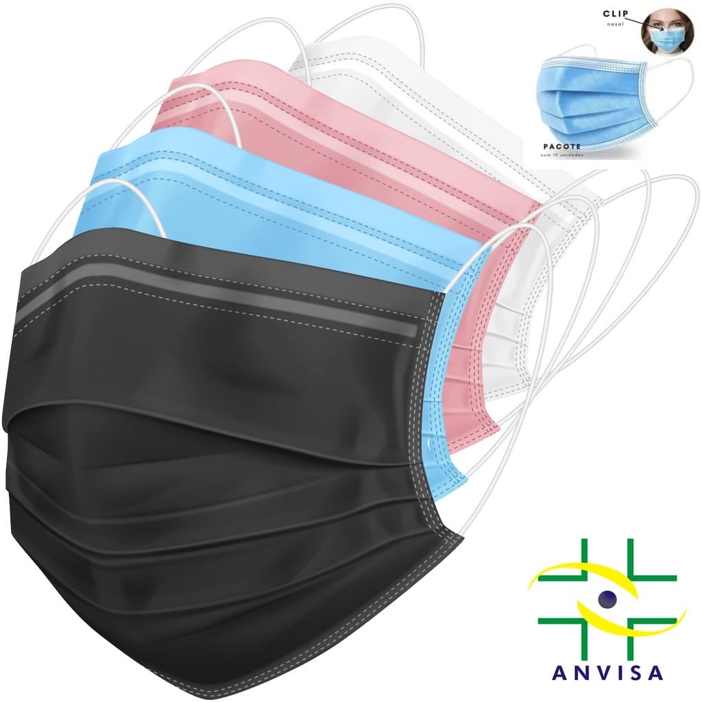 Descarte MascaraáKit vel Caixa 50 Unidades Tripla Camada de ProteçãO Clip Nasal Adultos Varias Cores!