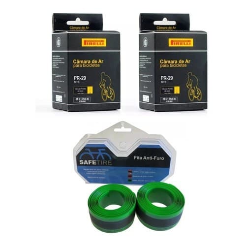 Kit Camara de Ar Bicicleta Pirelli Valvula Presta Fina + Fita Antifuro Bicicleta Mtb Bike 29