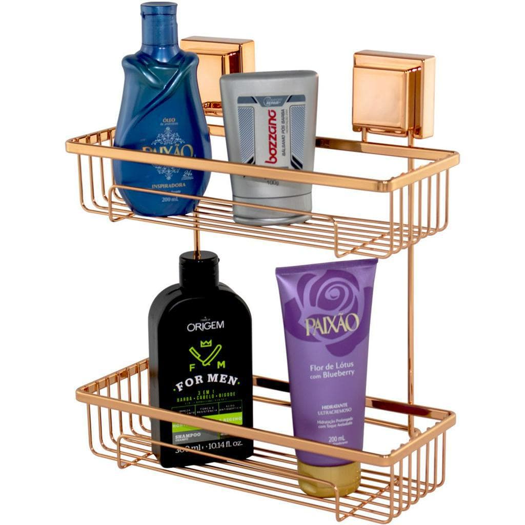 Prateleira Dupla Porta Shampoo Rosé Gold Fixação Ventosa Wp Connect