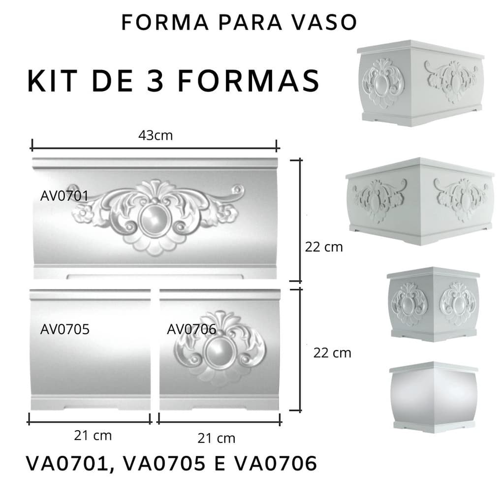 KIT 3 Formas para Vaso de Jardim Gesso