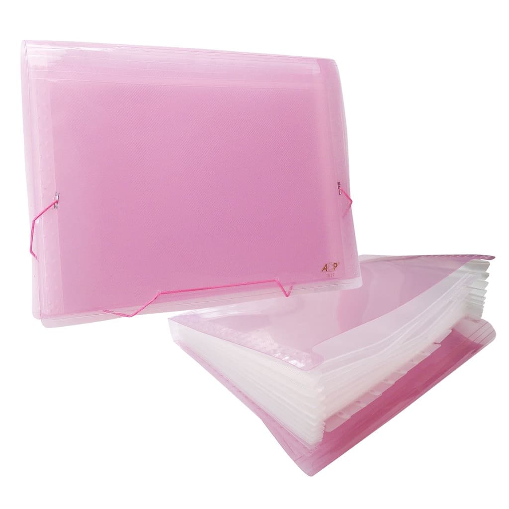 Pasta sanfonada A4, com 12 div. Rosa - ACP