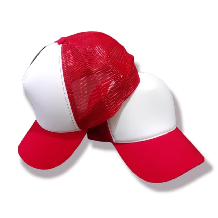 Boné Trucker Liso Branco E Vermelho Com Redinha Telinha Aba Curva