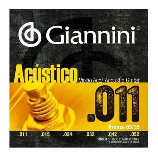 Encordoamento Violão Aço 011 Giannini Bronze Com Bolinha