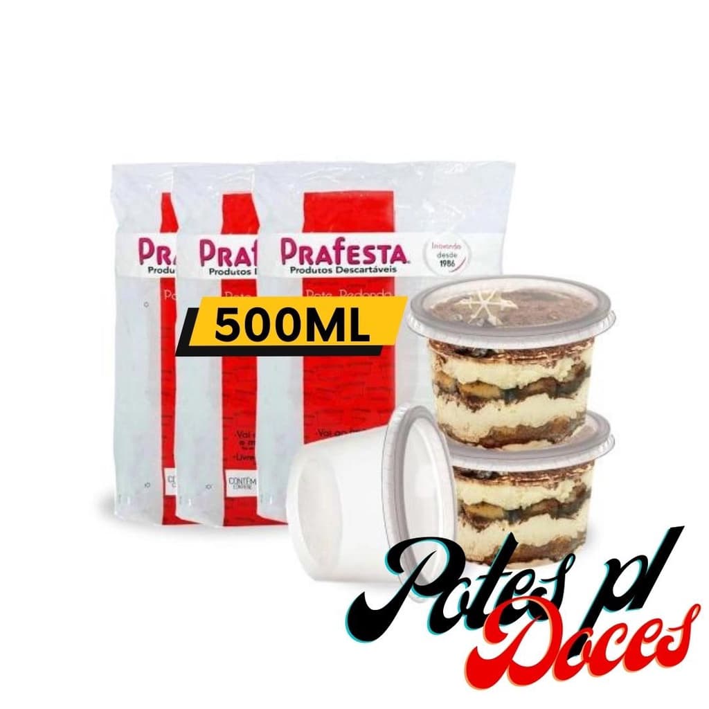 Pote Redondo Para Doces - 500ML/Descartável/C/TAMPA - Kit com 24 unidades