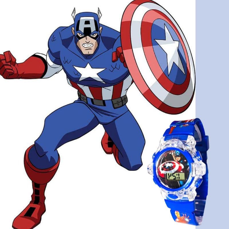 Relogio Digital led infantil Personagens Capitão América Disney meninos e meninas Toca musica