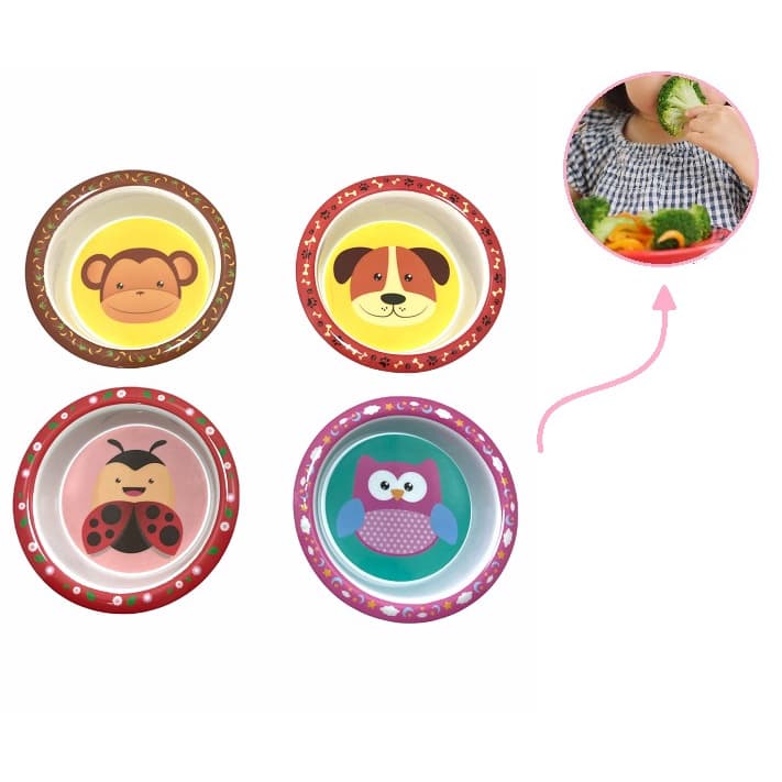 Prato Infantil Redondo Para Alimentação De Bebes E Crianças Com Estampa De Bichinhos Deferentes