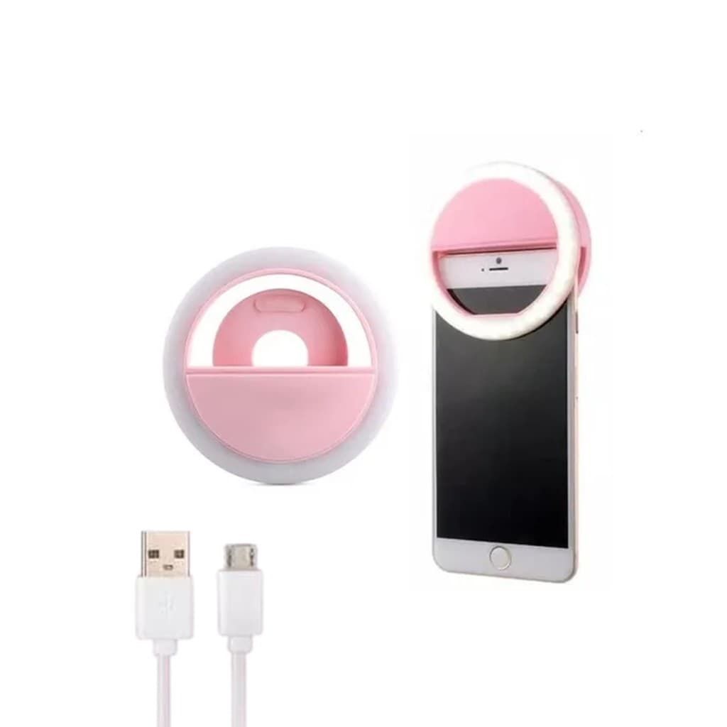 Anel Luz Pra Selfie Ring Light Flash Celular Recarr. Rosa