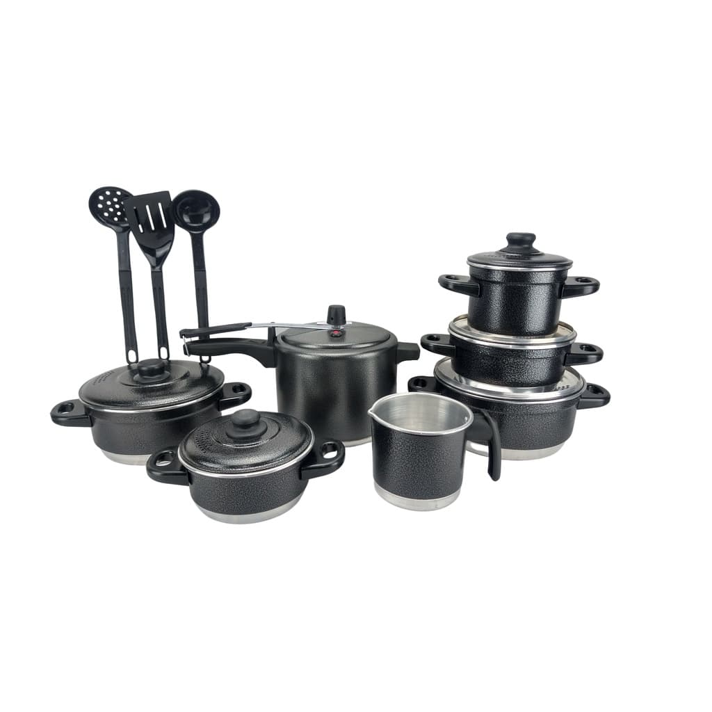 jogo de panela preto craqueado + panela de pressão 4.5L  + talheres