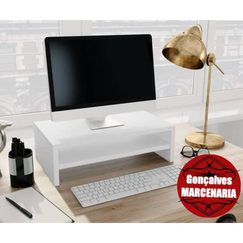Suporte Base Monitor Notebook  mdf Branco Amadeirado Organização Home office