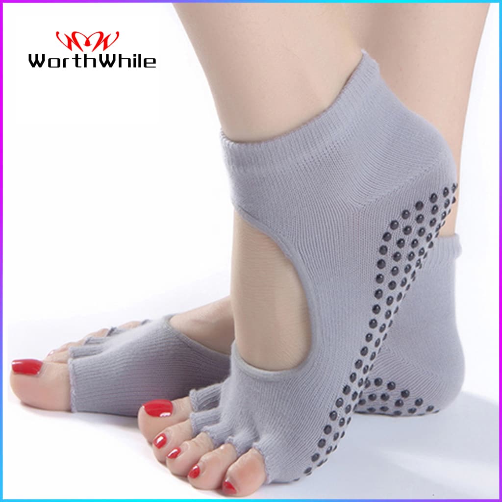 WorthWhile 1 Par Meias De Yoga Femininas Anti-Derrapante Para Lady Gym Fitness Esportes Algodão Pilates Sock Chinelos Profissionais Protetor De Dança