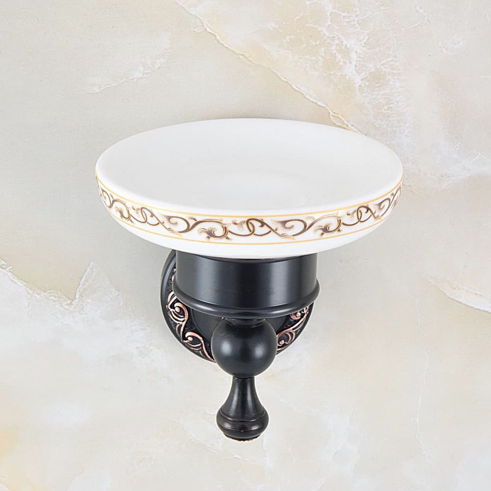 Saboneteira De Cerâmica Com Renda De Bronze Polido Óleo Preto , Fixado Na Parede , Cesta De Sabão Decorativa , Acessório
