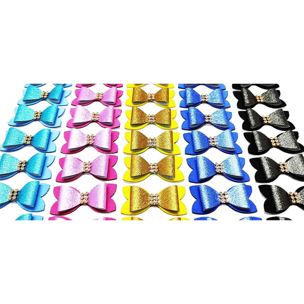 Kit10 Laços Adesivos M Glitter Pet Shop Banho Tosa Cão Gato