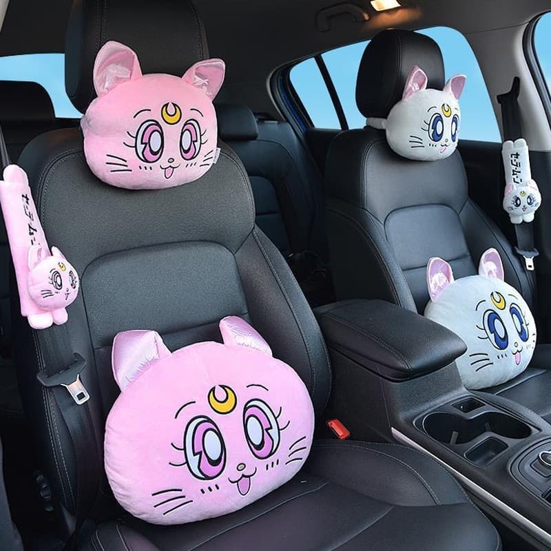 Luna Cat Sailor Moon Carro Encosto De Cabeça Pescoço Travesseiro Cintura Almofada Assento De Carro Almofada Criativa Local Alça De Ombro