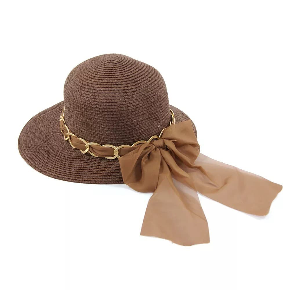 Chapeus D Praia Viseira Palha Corrente Sombreiro Feminina