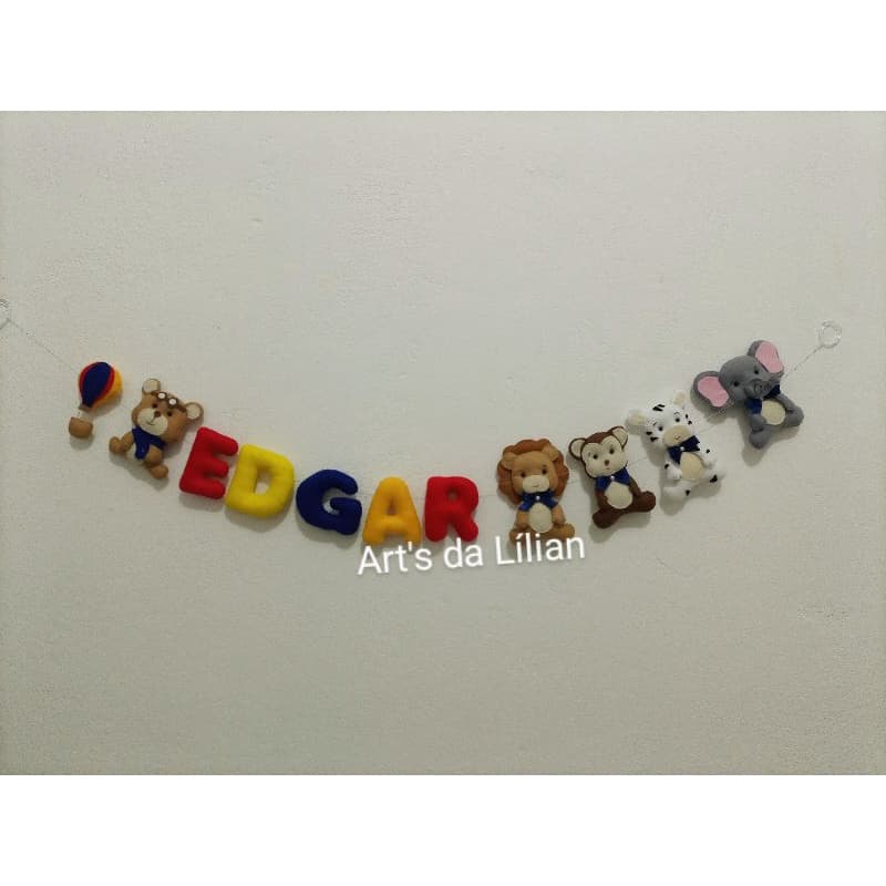 Kit varal de nome com 10 letras 3 bichinhos
