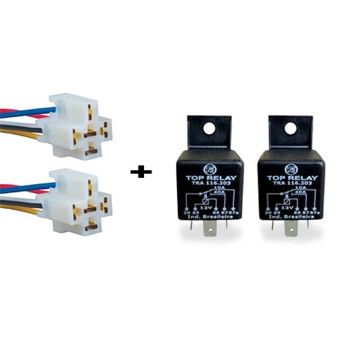 Rele auxiliar 5 pinos 12v 40amp universal com chicote conector