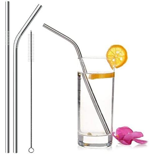 Kit/6 Canudos Reutilizável Reto E Curvo Aço Inox + 3 Limpadores