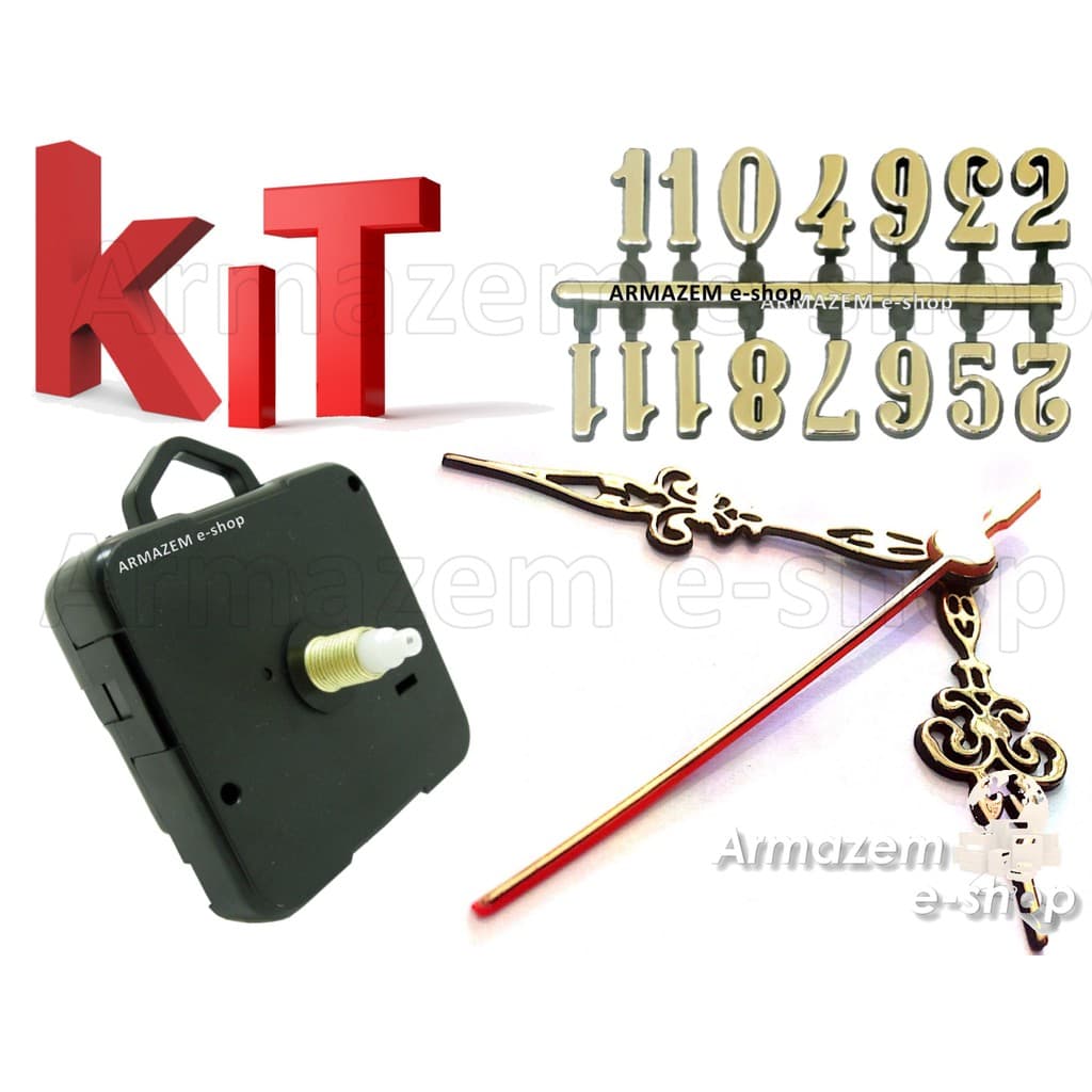 Kit Mecanismo De Relogio De Parede 16mm + Numeros Dourados