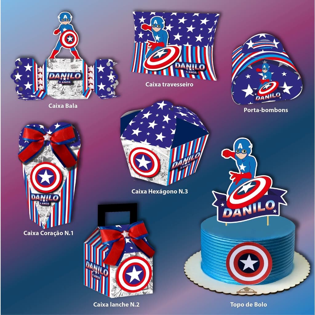 Lembrancinhas para festas - Estampa Capitão América