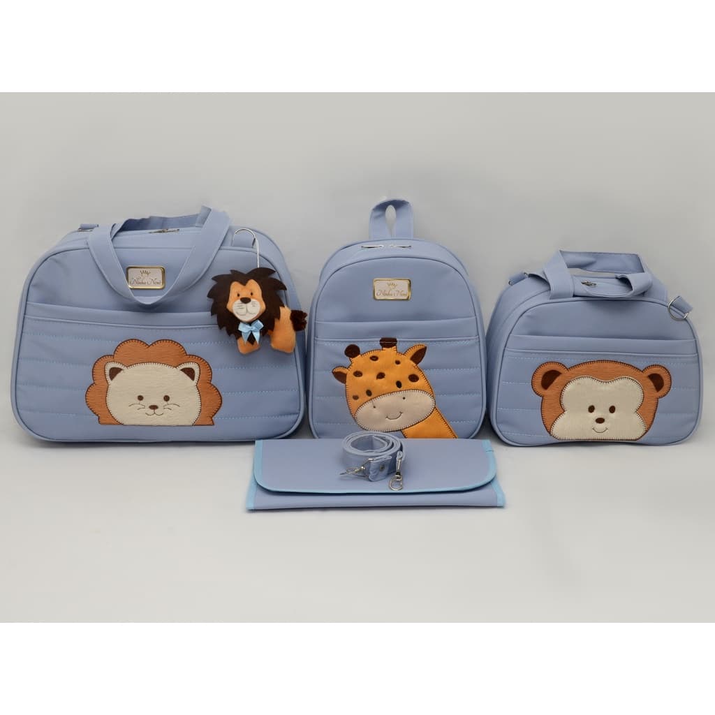 Kit Bolsa/Mala Maternidade Masculino Bebê Luxo Safari 4 Peças