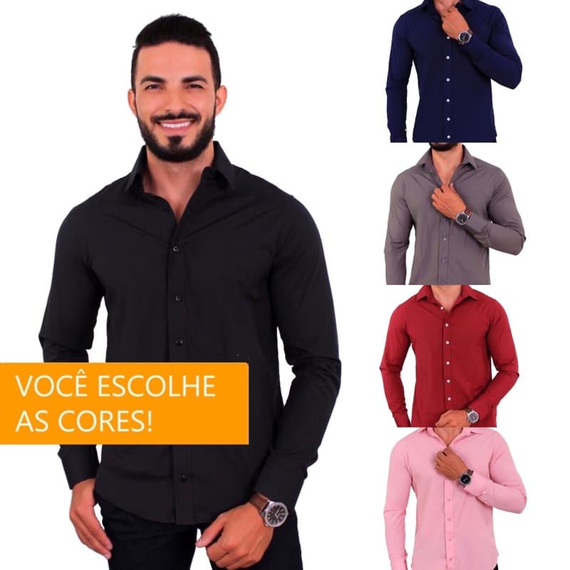 Kit 5 Camisas Social Masculina Slim Atacado Manga Longa Blusa Luxo Revenda Camisa Masculina