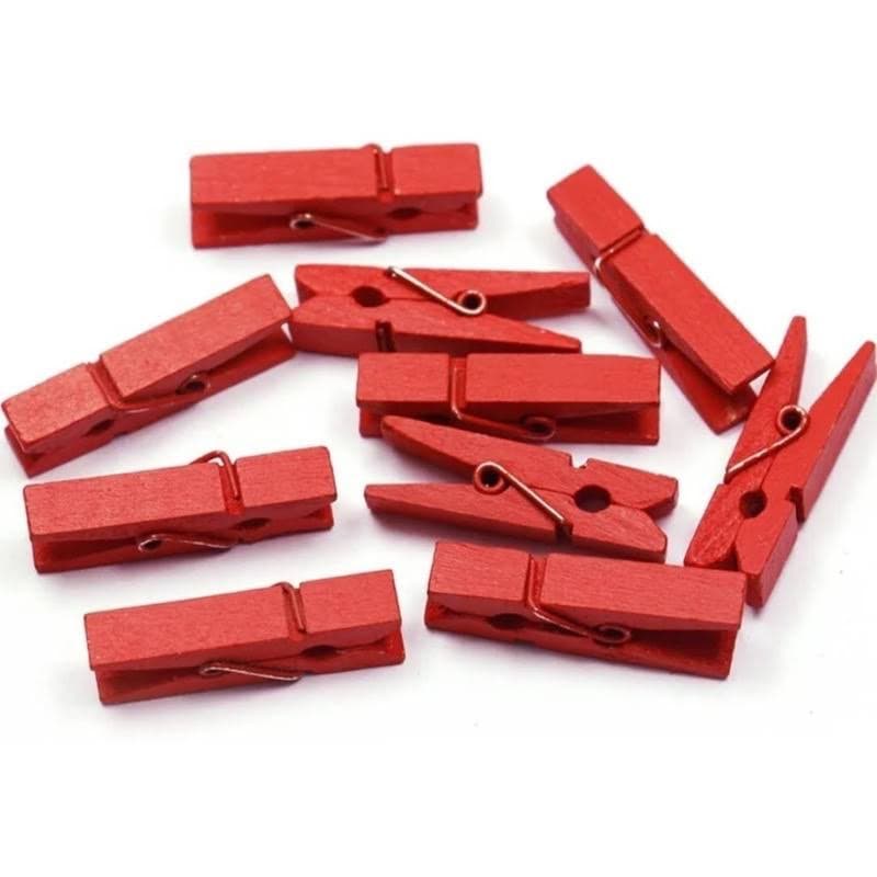 Mini Pregador de Madeira 3,5 cm Vermelho Prendedor de Fotos Lembrancinha Artesanato Scrapbook Natal