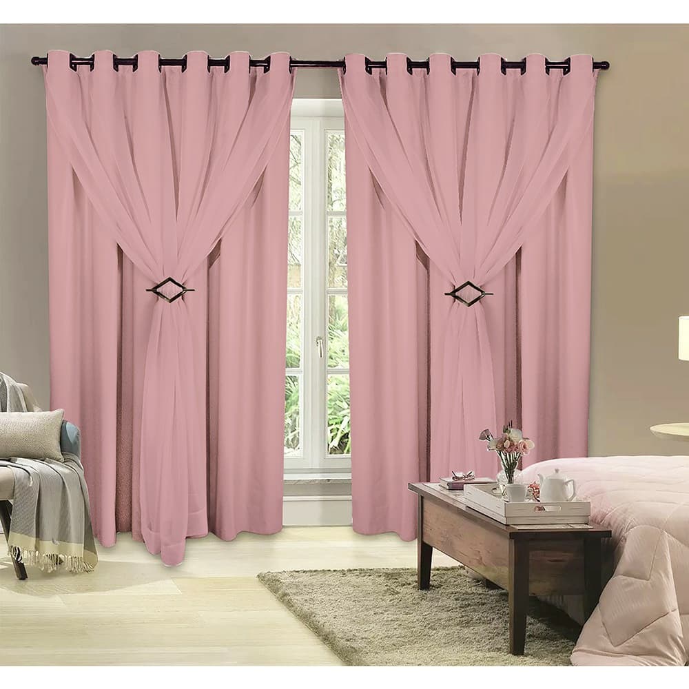 Cortina Blackout PVC com Voil 2,80x2,60 Corta Luz Para Sala Quarto Ambiente Escuro e Aconchegante
