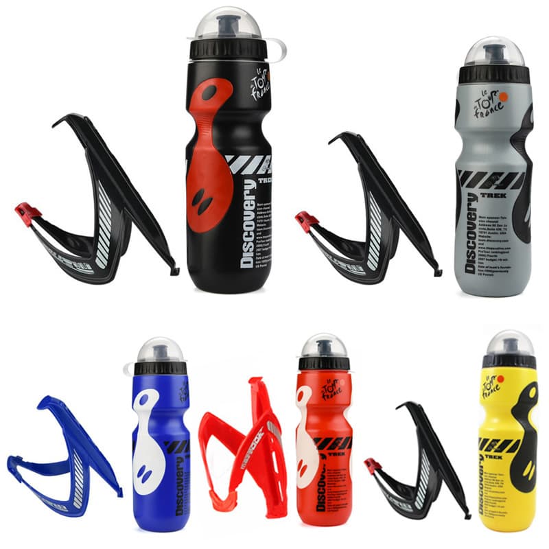 【Um conjunto de garrafa e suporte】 Pacote de garrafa de bebida e suporte para bicicleta Mountain bike de fibra de carbono texturizada em forma de V Garrafa com gaiola para bicicleta