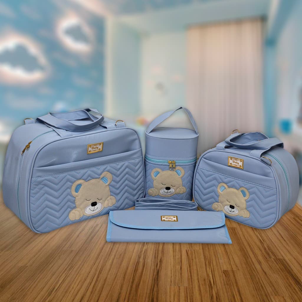 Kit Mala Bolsa Maternidade Bebe Masculino 4 Peças Luxo