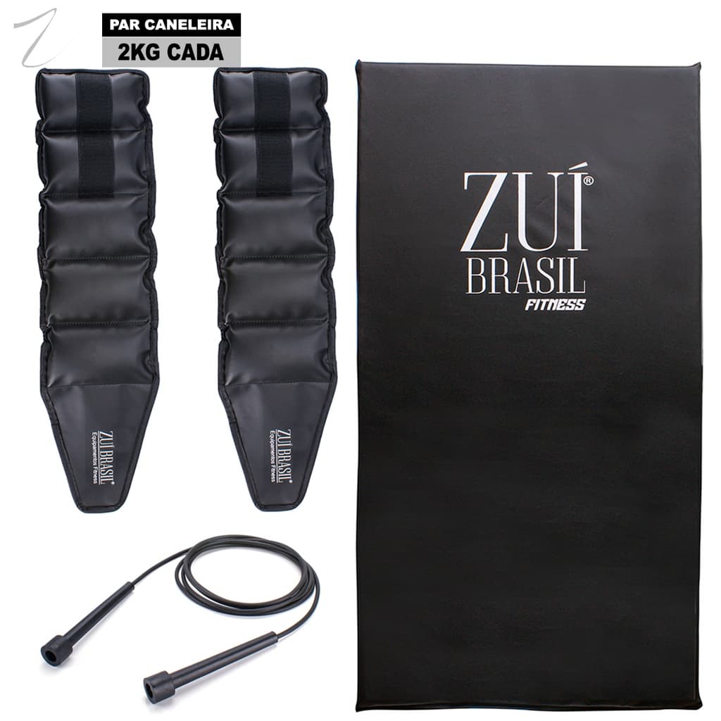 Kit Funcional Academia, Corda de Pular Crossfit + Par Caneleira 2kg + Colchonete