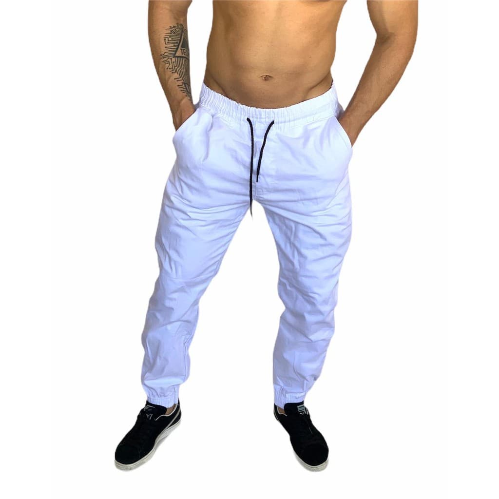 calça jogger masculina branca barata melhor preço em promoção