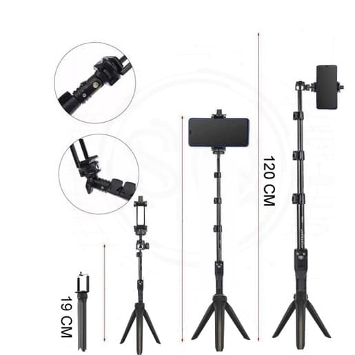 Tripé para celular com Bastão pau de Self e Mini tripe flexivel