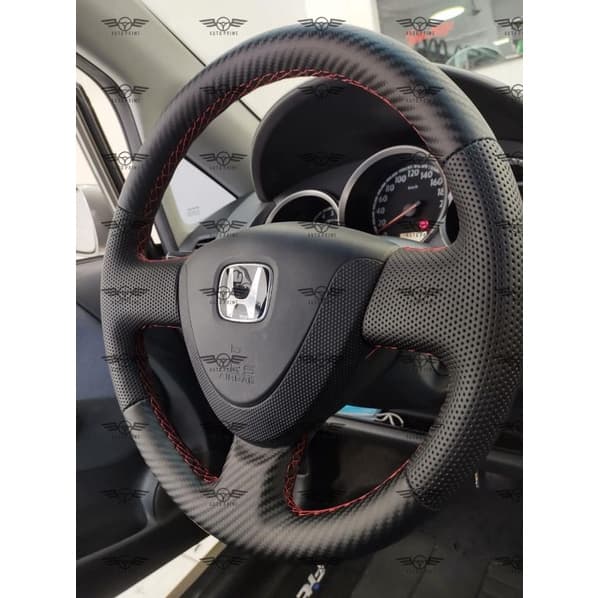 capa de volante costurada Honda fit 2003 a 2008 fibra de carbono x sintético furado