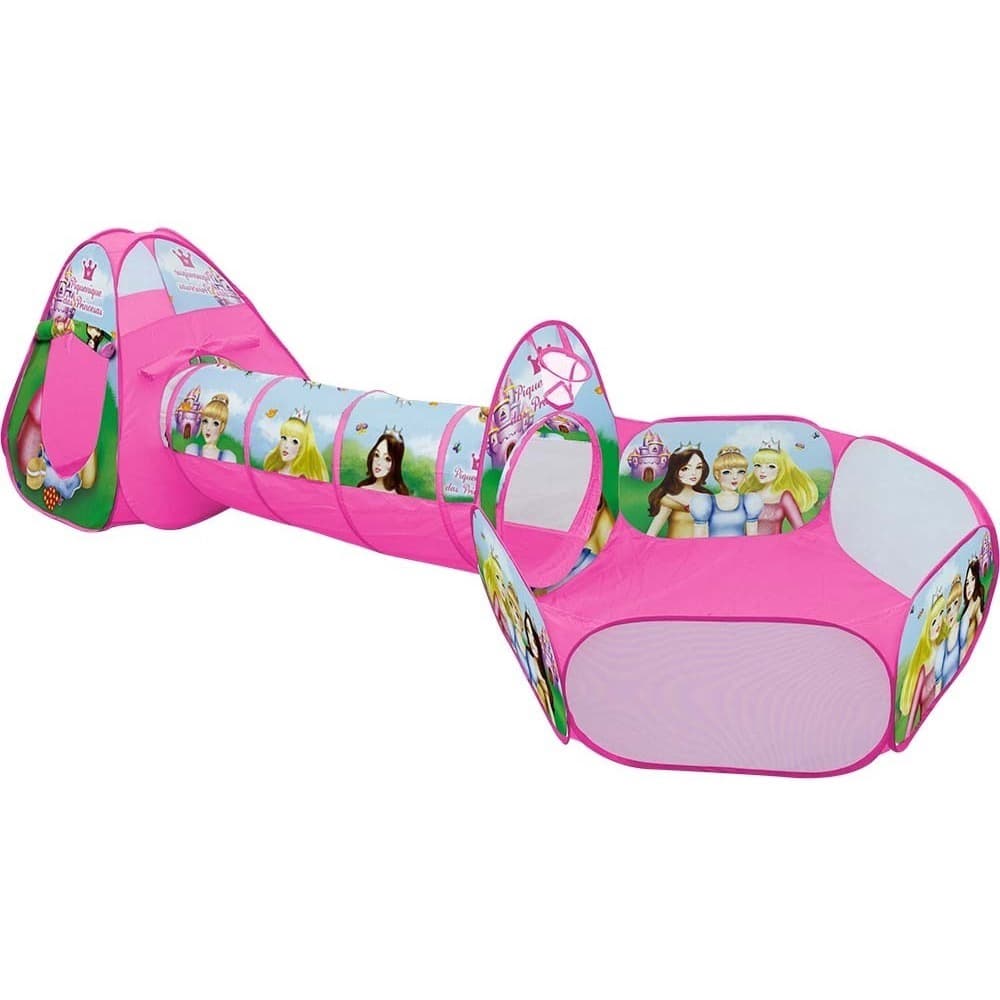 Barraca Infantil Princesas Rosa 3 Em 1 Toca Tunel Cercado Dm