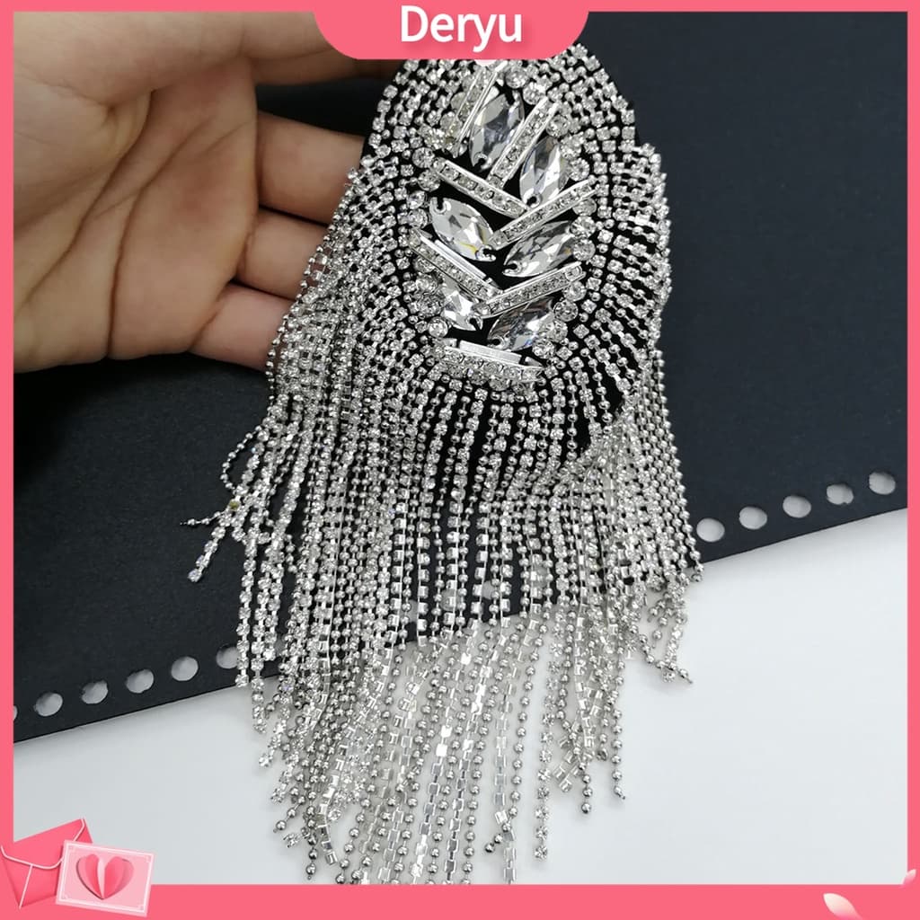 [Deryu]Broche De Ombro Tassels Rhinestones Jóias De Brilhantes Decoração De Roupas Epaulet Brilhante