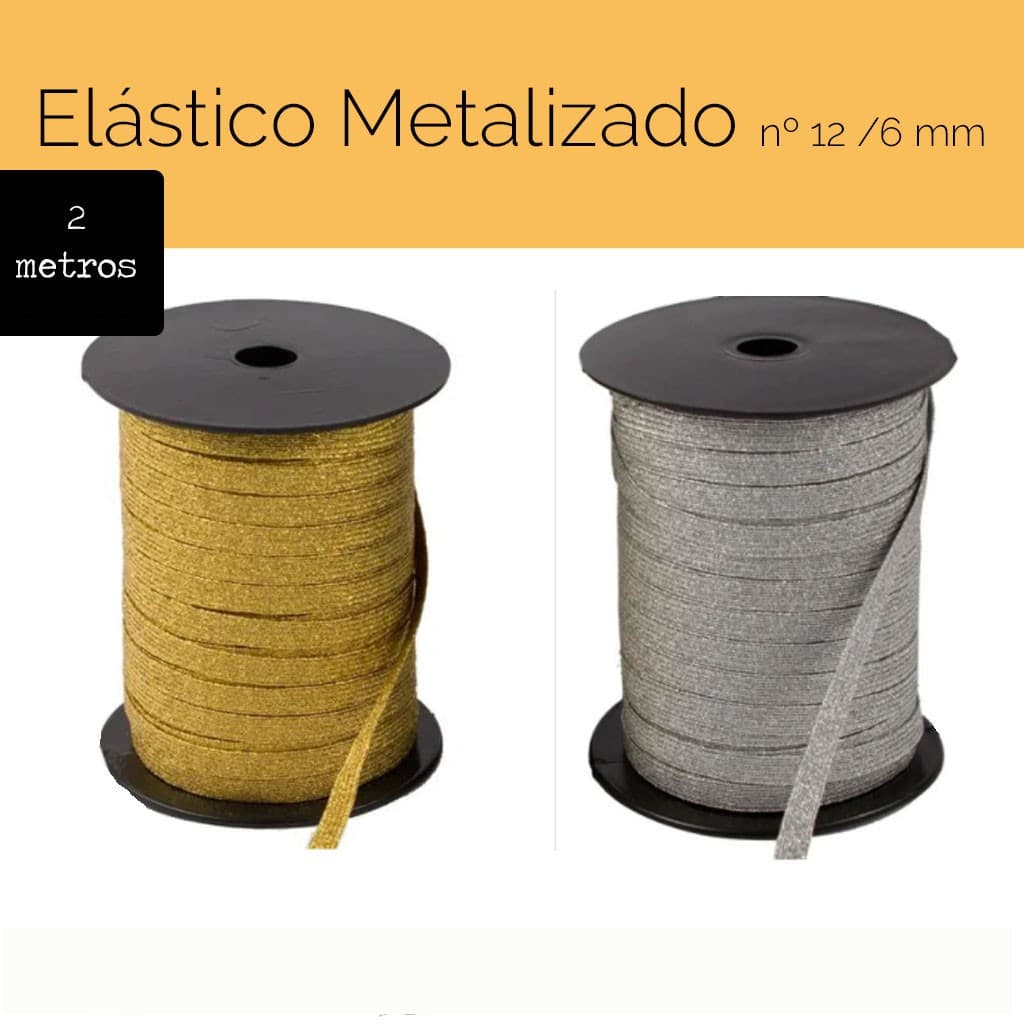 Elástico Metalizado DOURADO OU PRATA São Jose Nº12 - 6mm - 5 metros