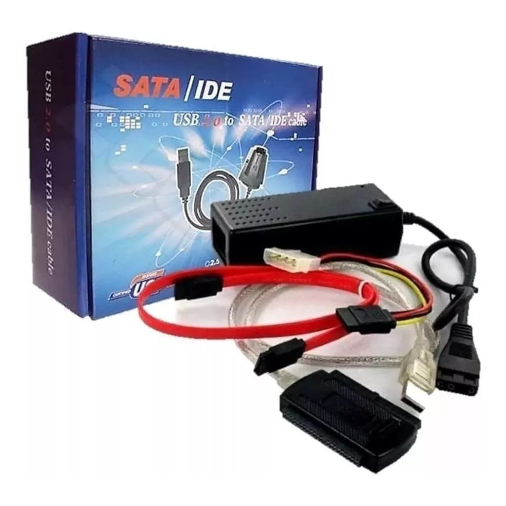 Adaptador Usb 2.0 + Fonte Energia Para Converter Hd De Pc = USB 2.0 480 MBPS = COMPATIVEL COM HD HARD DISK DRIVE IDE ATA PATA 66 100 133 CD CDROM DVD DVDRW DVD-RW BLURAY BLU-RAY SSD = UTILIZADO PARA BACKUP ARMAZENAMENTO BOOT SETUP