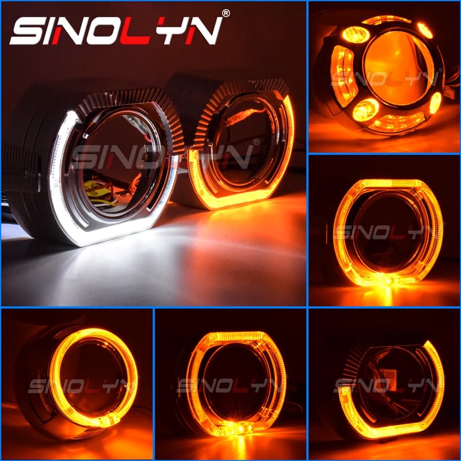 LED Switchback Cores Duplas BM Angel Eyes Halo Shrouds Para Projetor Bi-Xenon Lentes 2.5'H1/3.0 Hella 3R/Q5 Capas De Máscara Bezels Sinal De Volta Retrofit