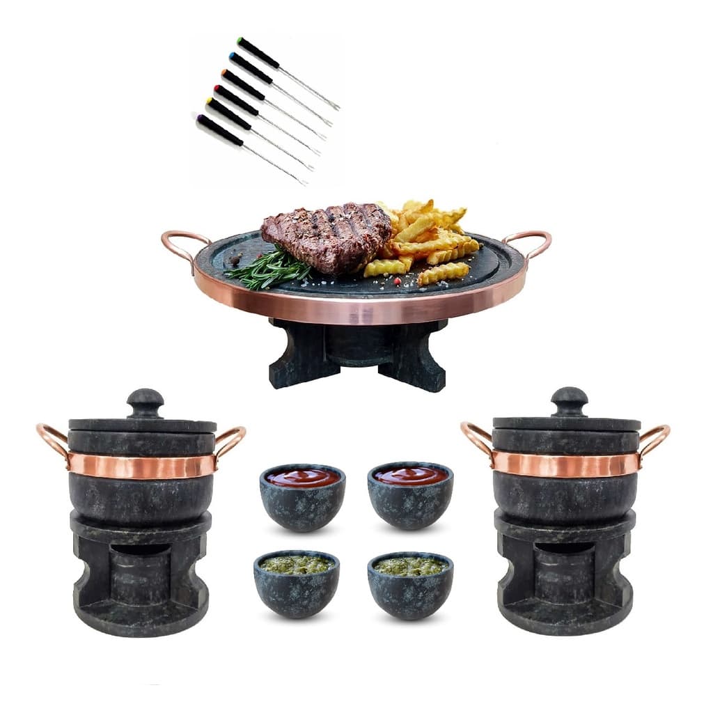 Fondue 37 Pedra Sabão + 2 Fondue 800 + 4 Tigelas + 6 Garfos