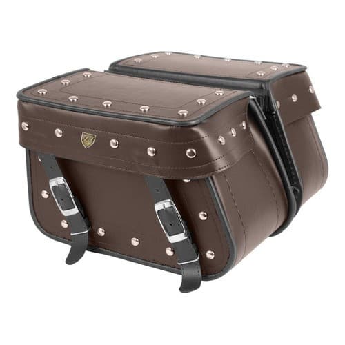 Alforge Lateral Side Bag em Couro Sintético Marrom C/ Cravos 18 Litros