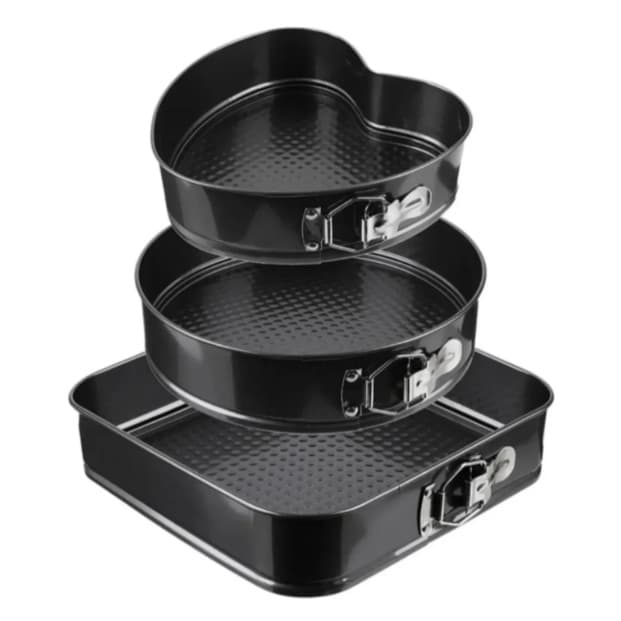 Conjunto Jogo 3 Formas Fundo Falso Antiaderente Bolo Torta (Quadrada, Redonda e Coração)