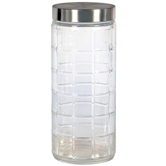 Pote Porta Mantimentos Em Vidro Tampa Metal Cor Prata 2.100 litro 27 CM Altura Boca 11CM Redondo Quadriculado