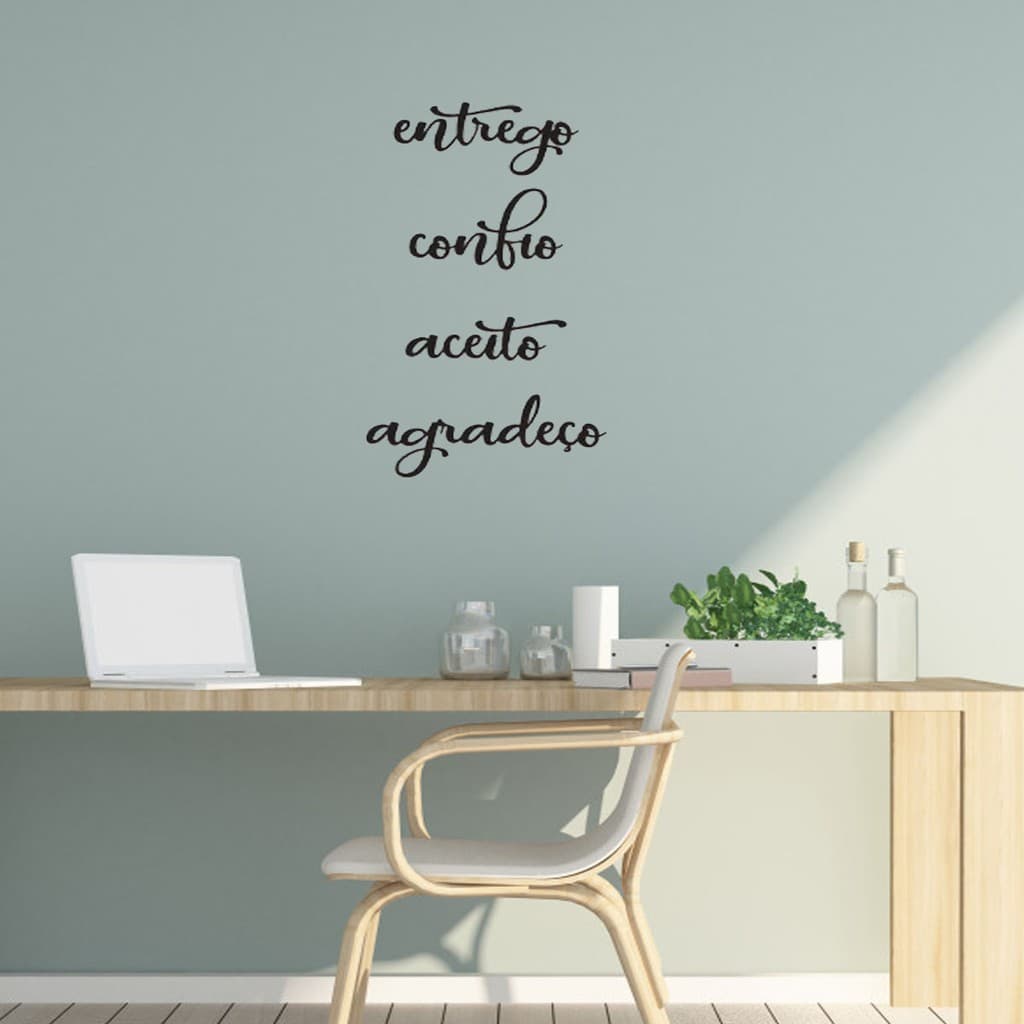 Kit 4 Palavras Positivas Entrego Confio Aceito Agradeço em Mdf Preto Aplique Decorativo Enfeite Quarto Sala