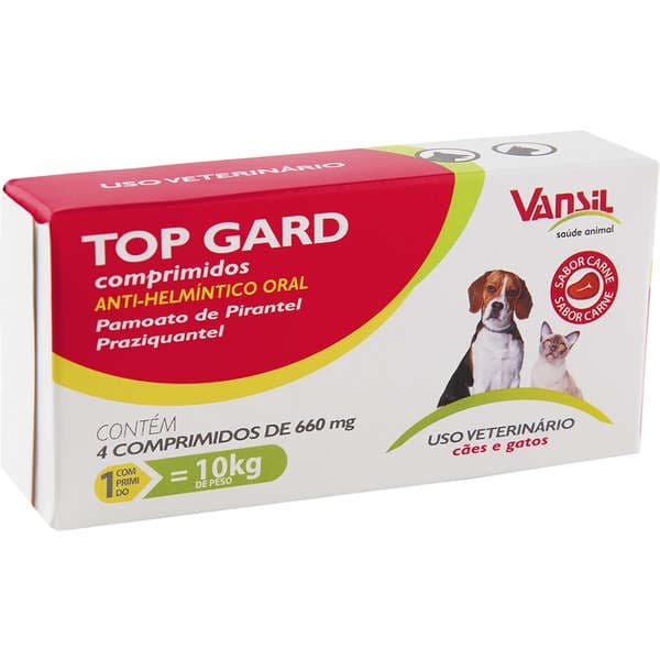 Vermifugo Top Gard 660 mg 4 comprimidos - Vermífugo para Cães e Gatos