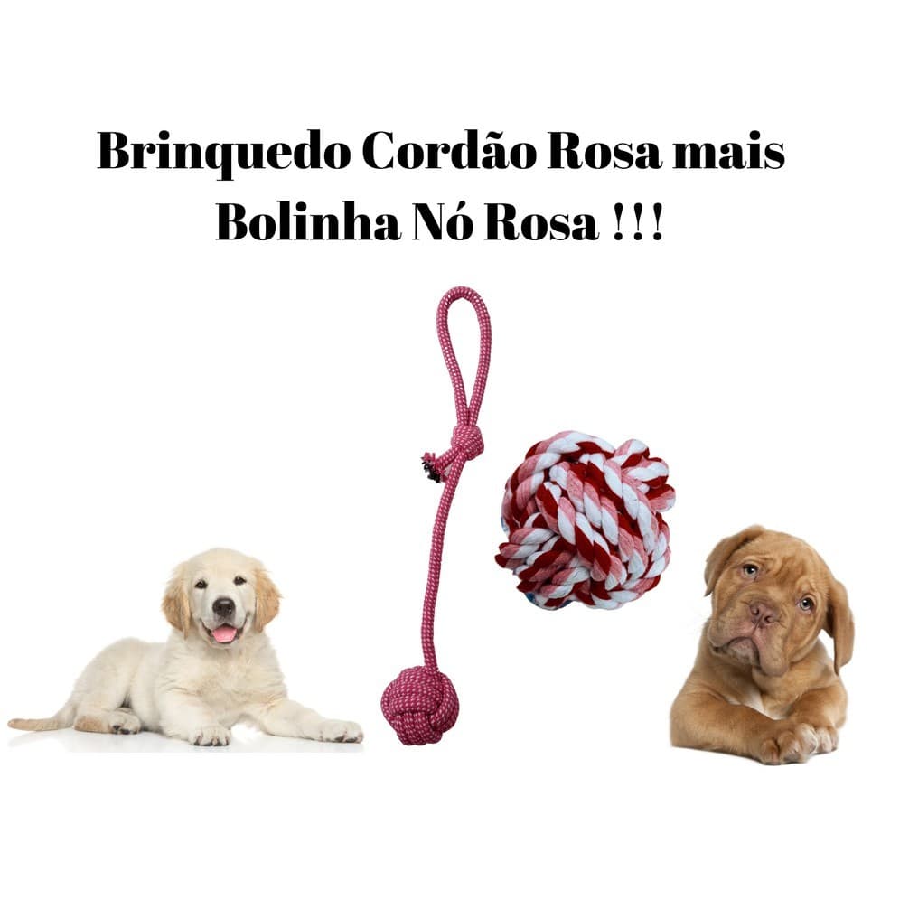KIT Brinquedo Para Caes Cachorros , Mordedor Puxador De Corda Cabo de Guerra Rosa + Bolinha Nó, para filhotes PET acessorio pra brincar, Brinquedos filhote, cachorros, Dog, Bola de cordão, cães menina