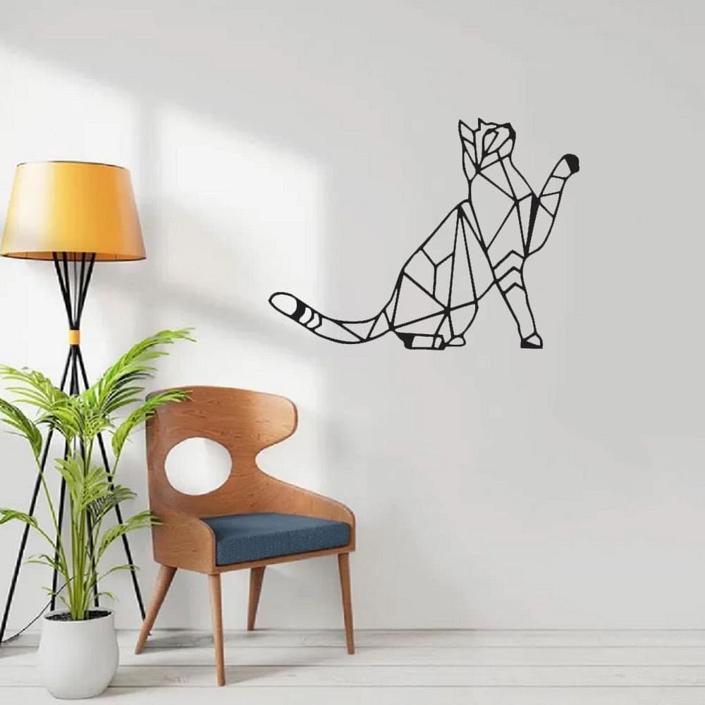 Quadro Decorativo Vazado Gato Geométrico MDF 3mm