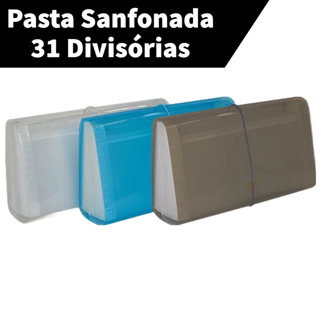 Pasta Sanfonada Pequena Cheque Transparente 31 Divisórias 14,5x26cm ACP Organizar Índices Coloridos