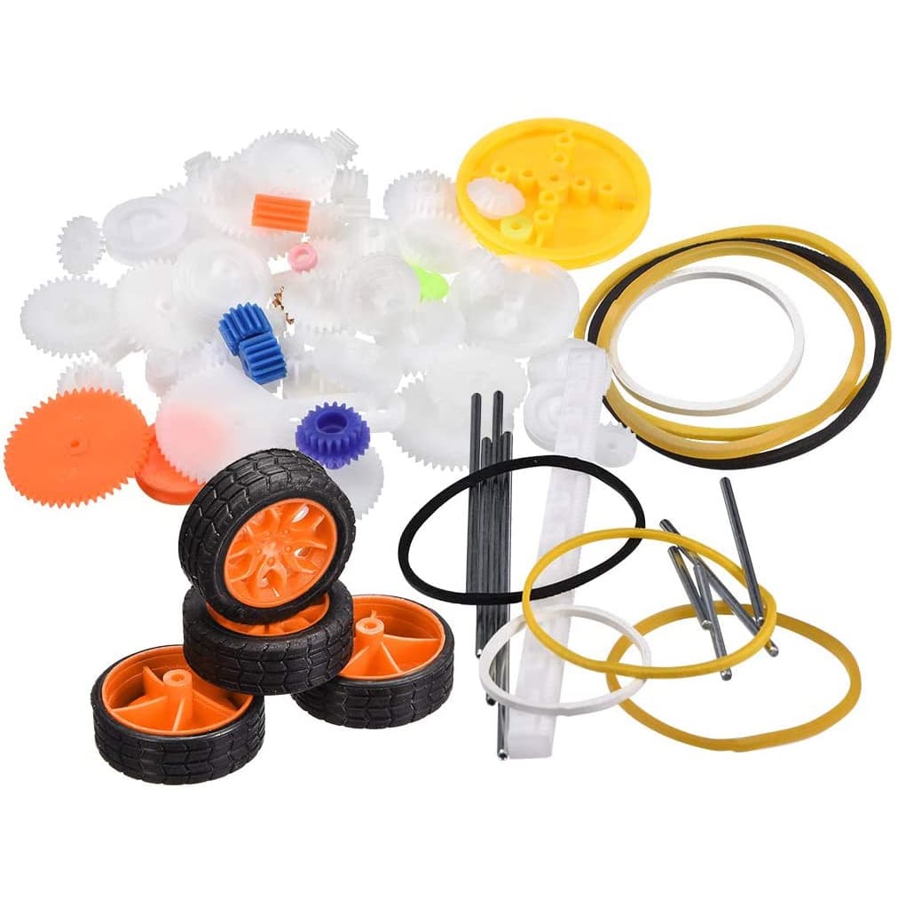 Kit 78 Peças, Engrenagens + rodinhas + polias + eixo metálico P/ Robótica
