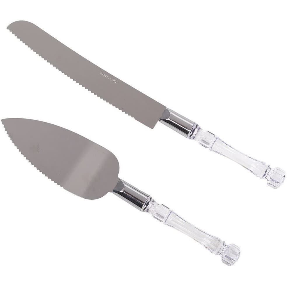 Jogo de utensílios 2 peças, espátula e faca para bolo, inox/bambu transparente.