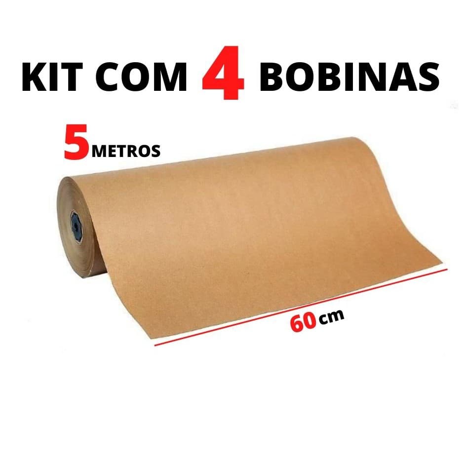 Papel Kraft 80g c/ 60cm de largura x 5 Metros de comprimento p/ embalagem correio envio ( Monolúcido ) KIT COM 4 BOBINAS